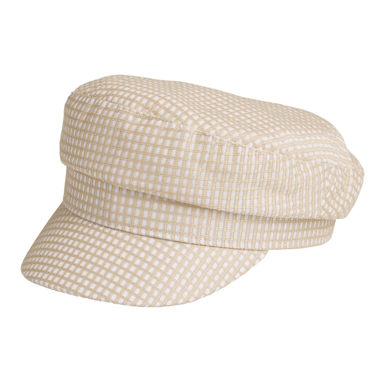 Tan and Ivory Grid Military Hat image number 1