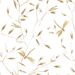 Gold And White Dragonfly Peel And Stick Wallpaper