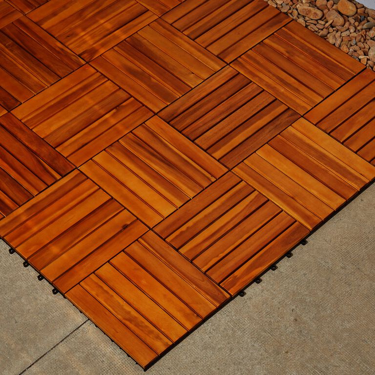 Acacia Wood 6-Slat Interlocking Deck Tiles, 10-Count image number 3