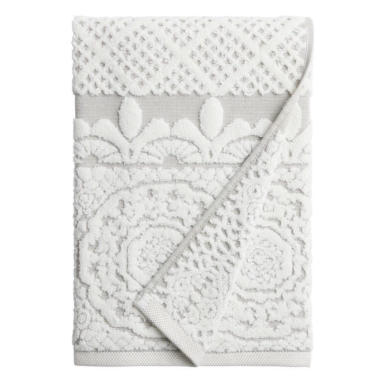 Lacey Ivory And Gray Sculpted Lattice Towel Collection image number 2