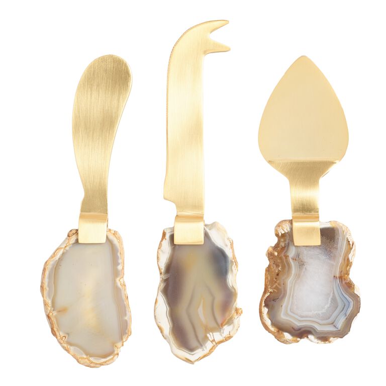Gold Agate Slice Cheese Knives 3 Piece Set image number 1