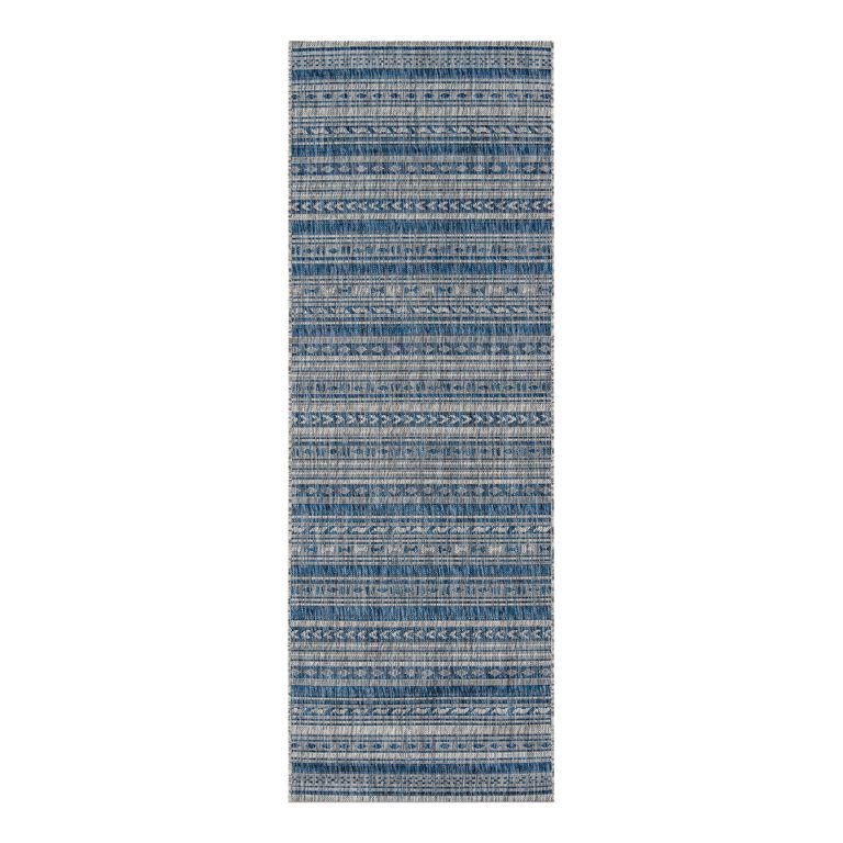 Lucca Blue and Ivory Geometric Stripe Indoor Outdoor Rug image number 2