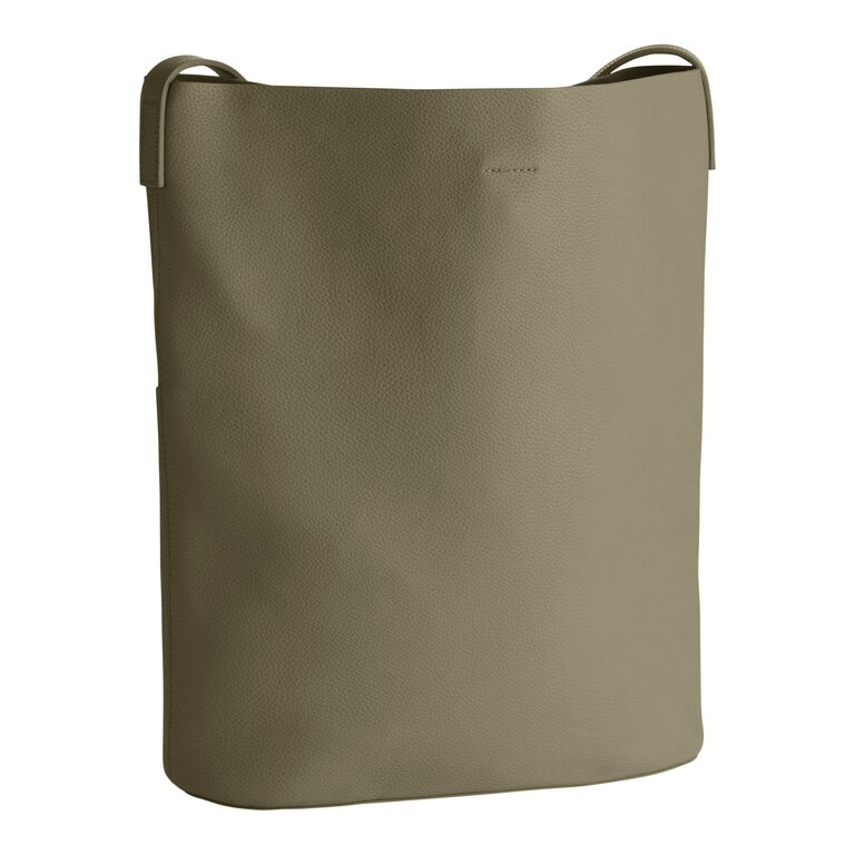 Olive Green Faux Leather Minimalist Hobo Tote Bag image number 2