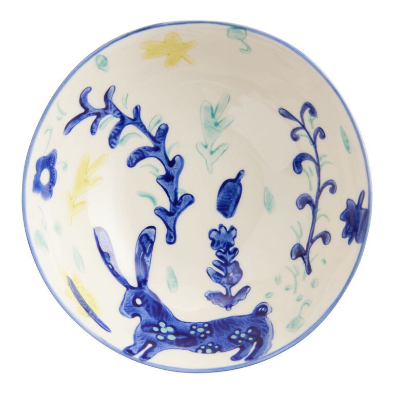 Blue And Aqua Floral Hand Painted Soup Bowl image number 1