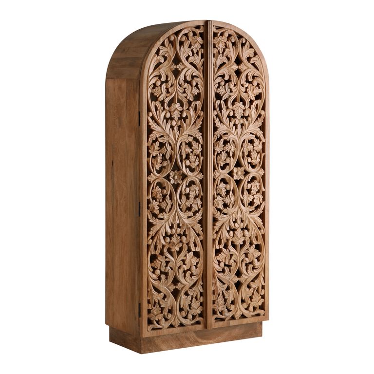 CRAFT Avni Arched Natural Carved Wood Floral Storage Cabinet image number 1