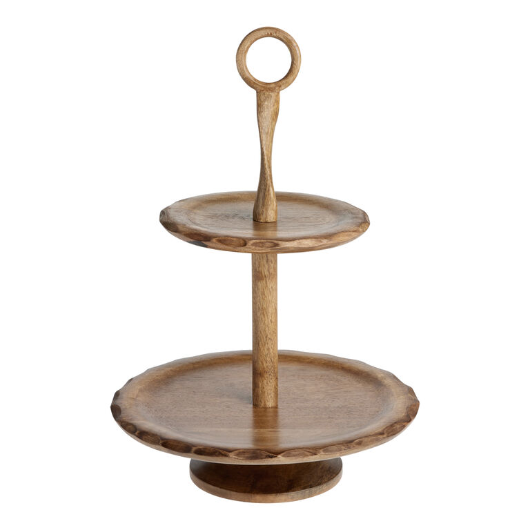 Mango Wood Twisted 2 Tier Serving Stand image number 1