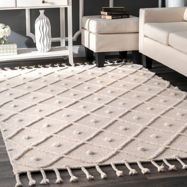 Deandra Off White Diamond And Dot Wool Area Rug image number 2