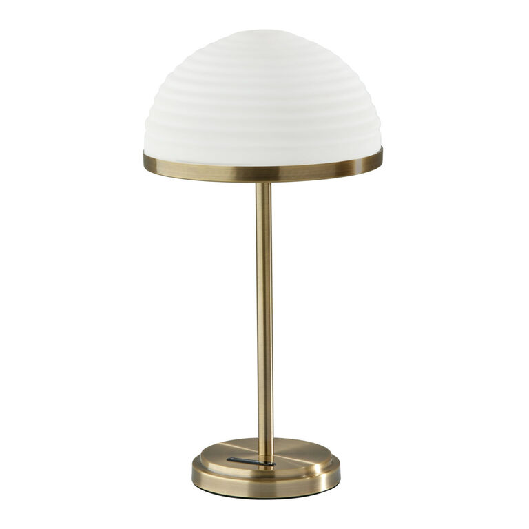 Milford Frosted Glass Dome and Antique Brass LED Table Lamp image number 1