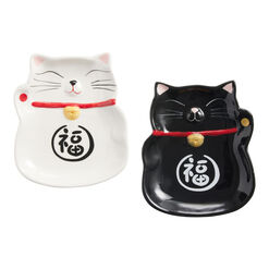 Lucky Cat Figural Appetizer Plate Set of 2