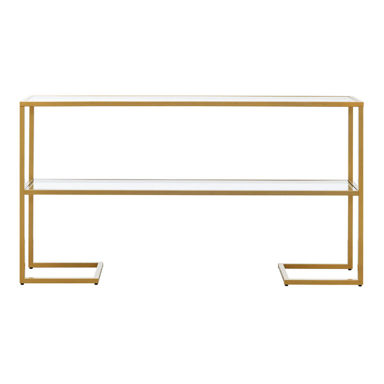 Gold Metal And Glass Top Console Table With Shelf image number 3