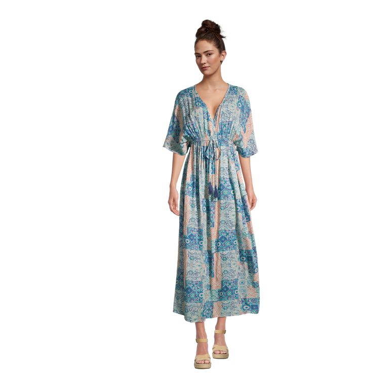 Mira Blue And Peach Sorrento Mixed Print Dress image number 1