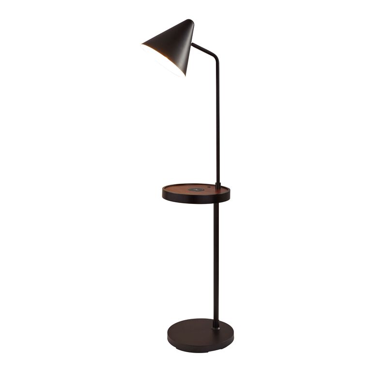 Ruston Black Floor Lamp With Shelf, USB And Charging Pad image number 1