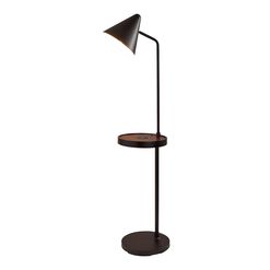 Ruston Black Floor Lamp With Shelf, USB And Charging Pad