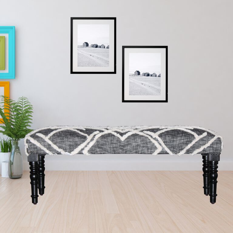 Black and White Tufted Wool Upholstered Bench image number 2