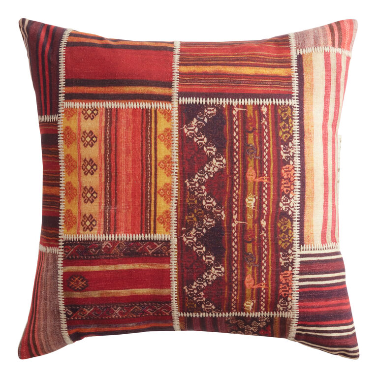 Orange Multicolor Patchwork Printed Throw Pillow image number 1