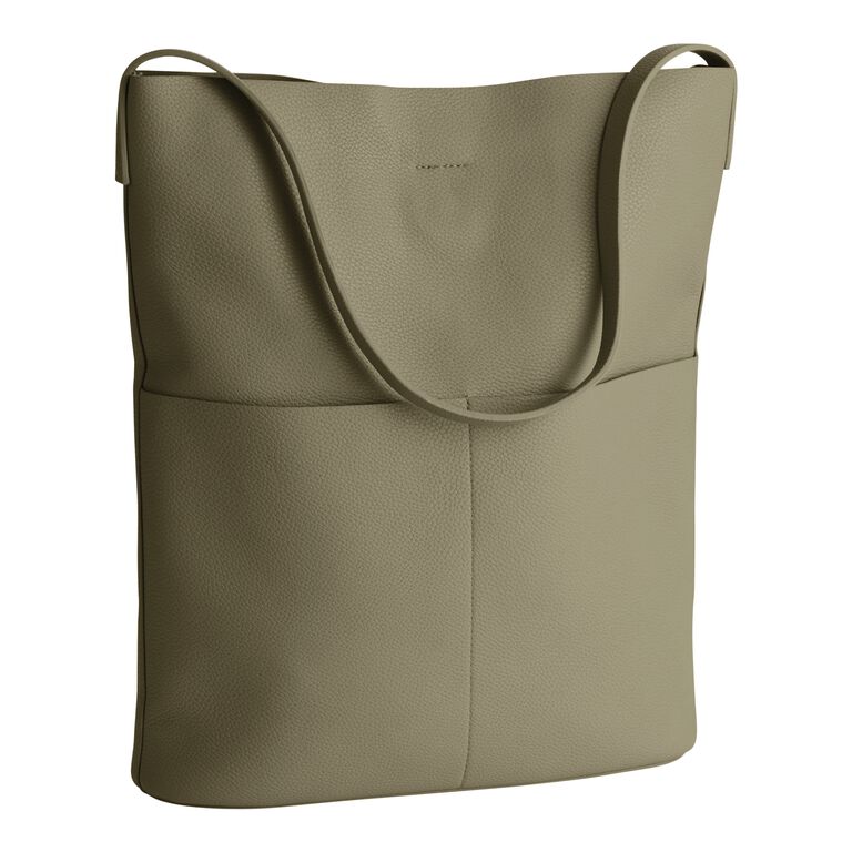 Olive Green Faux Leather Minimalist Hobo Tote Bag image number 1