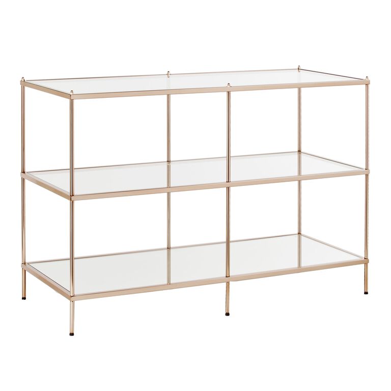Aurora Gold Metal and Glass Console Table with Shelves image number 1