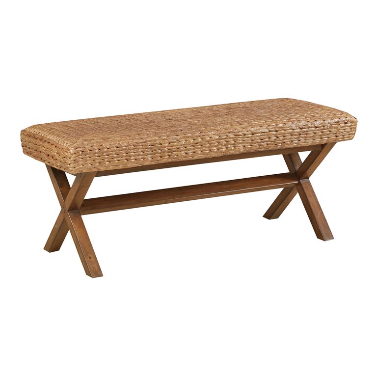 Woven Seagrass and Brown Wood Bench image number 1