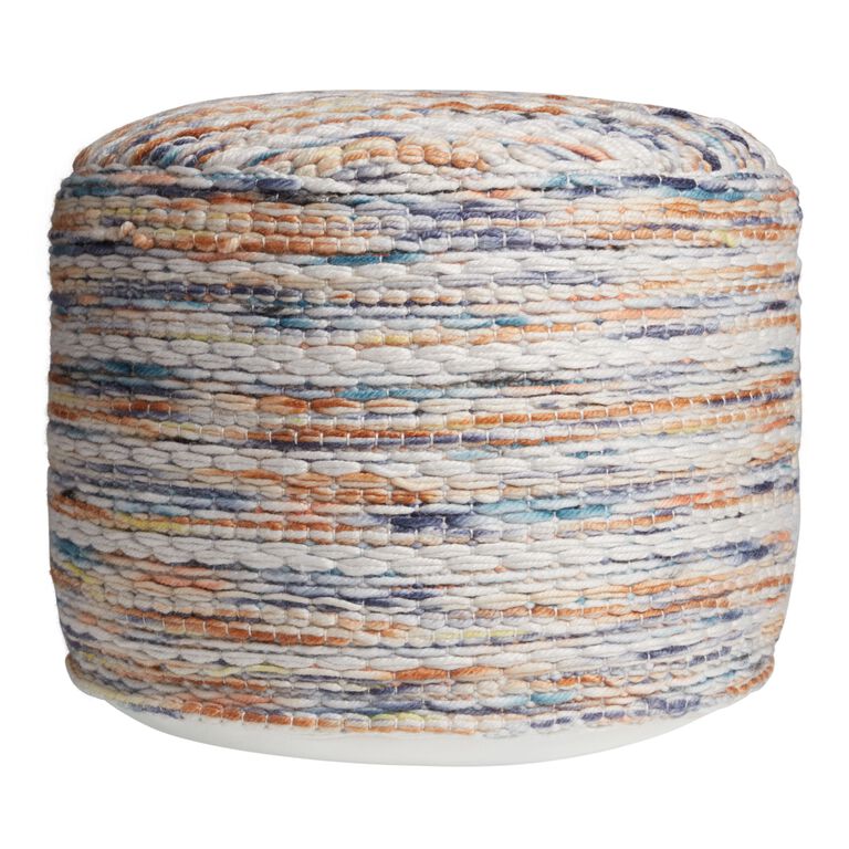 Round Multicolor Handwoven Indoor Outdoor Pouf image number 2