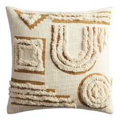 Ivory And Gold Tufted Abstract Throw Pillow
