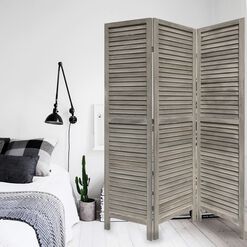 Distressed Gray Bamboo and Wood Shutter 3 Panel Folding Screen