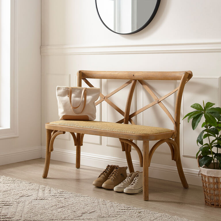 Syena Gray Wood and Rattan Bench image number 2