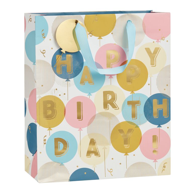Large Navy Happy Birthday Balloons Gift Bag Set Of 2 image number 1