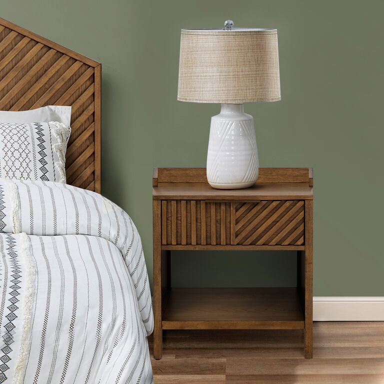Dusk Grooved Wood Slat Nightstand with Drawer image number 2