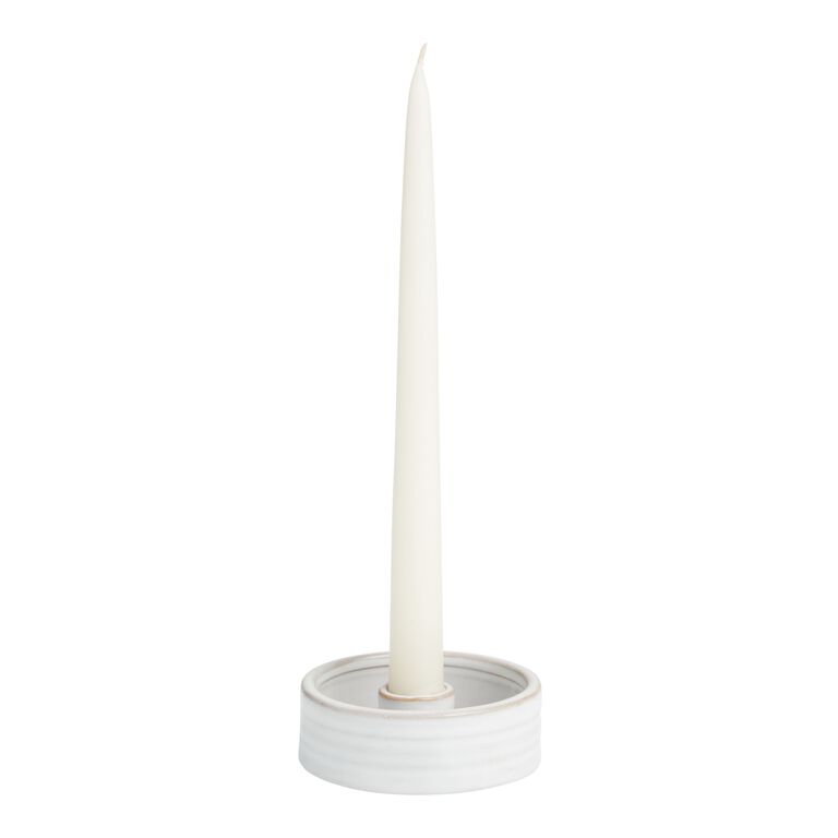 White Ceramic Sage and Taper Candle Holder image number 1