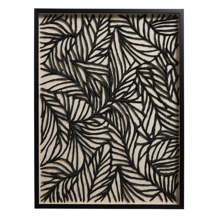 White And Black Rice Paper Leaf Shadow Box Wall Art image number 1