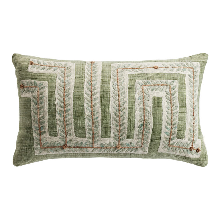Sage Green Leaf Maze Indoor Outdoor Lumbar Pillow image number 1