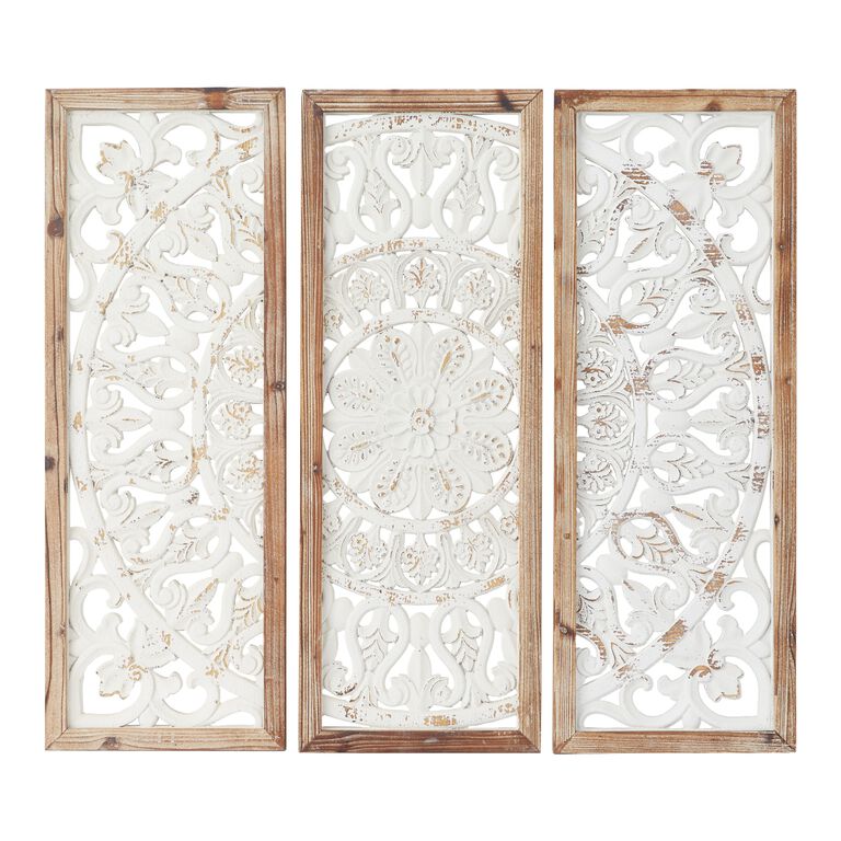 White Wood Floral Panel Farmhouse Wall Decor 3 Piece image number 1