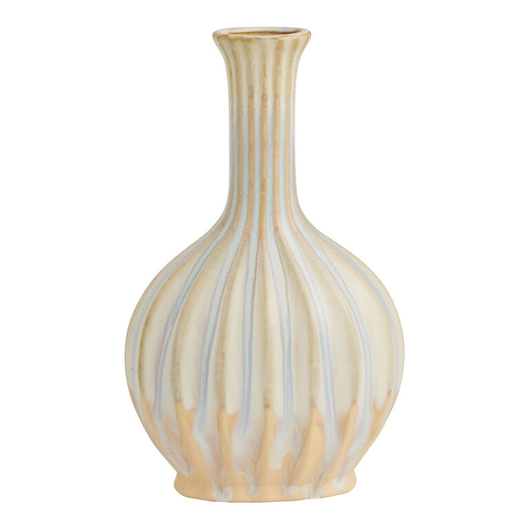 Green and Blue Reactive Glaze Fluted Ceramic Vase image number 1
