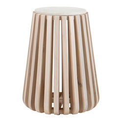 Winslow Round White Marble Top and Slatted Wood Side Table