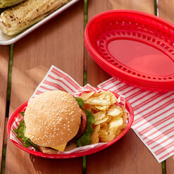 Red Plastic BBQ Food Baskets with Liners 6 Pack