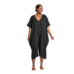 Black Textured Gauze Lounge Jumpsuit With Pockets