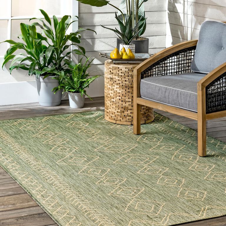 Green And Ivory Diamond Salma Indoor Outdoor Rug image number 2