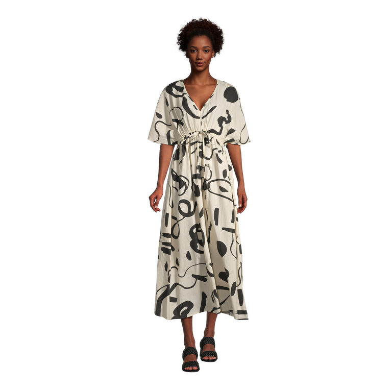 Mira Black And White Abstract Shapes Kaftan Dress image number 1