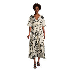 Mira Black And White Abstract Shapes Kaftan Dress