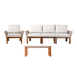 Zurich Rope and Acacia Wood 4 Piece Outdoor Furniture Set