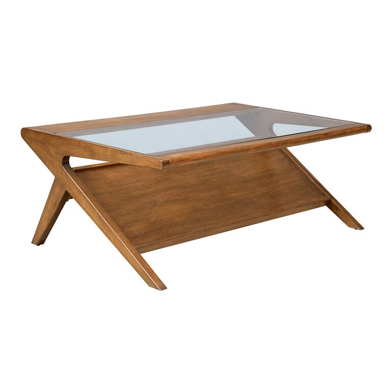 Jill Pecan Wood and Glass Coffee Table with Shelf image number 1