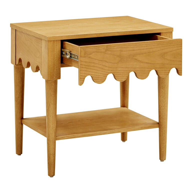 Juliana Natural Ash Wood Scalloped Nightstand with Drawer image number 3