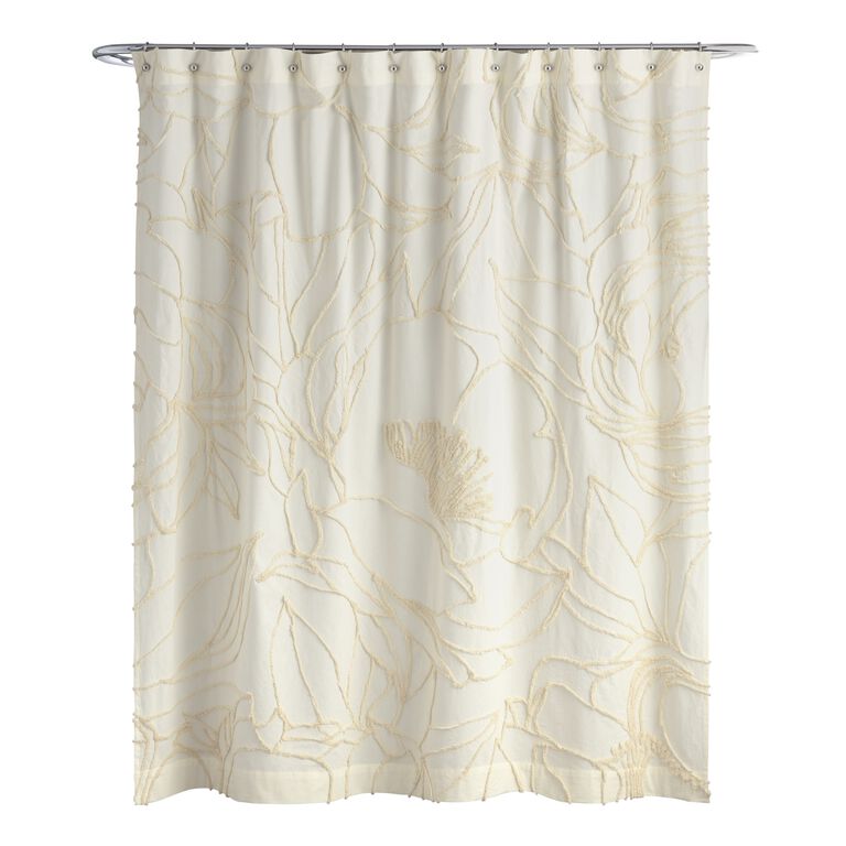Sofia Ivory Tufted Floral Outline Shower Curtain image number 1