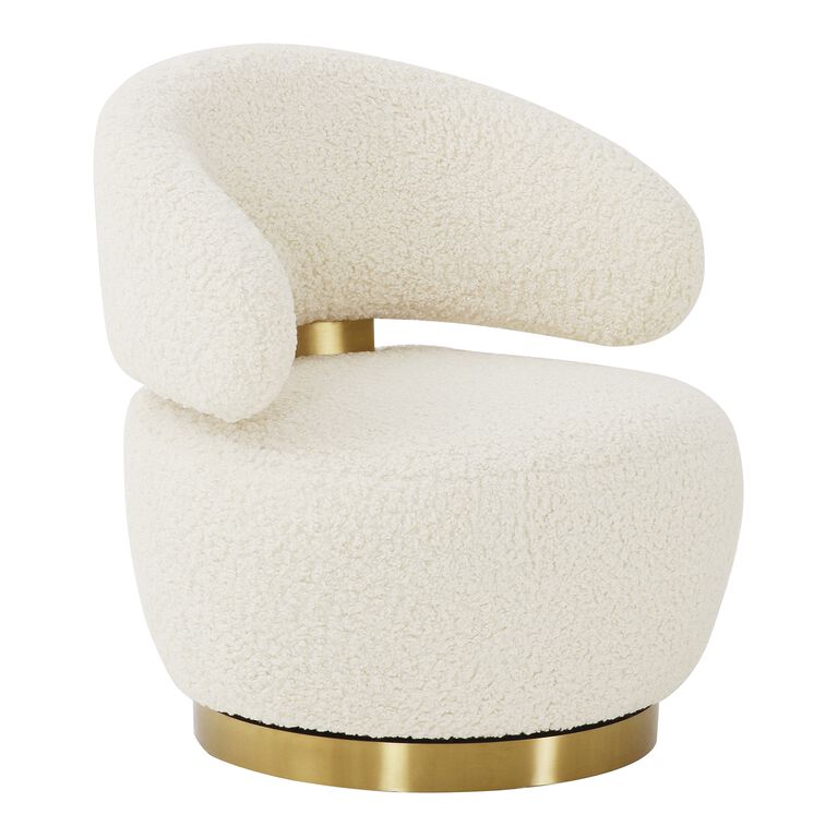 Hamm Beige Faux Shearling Upholstered Swivel Chair image number 1