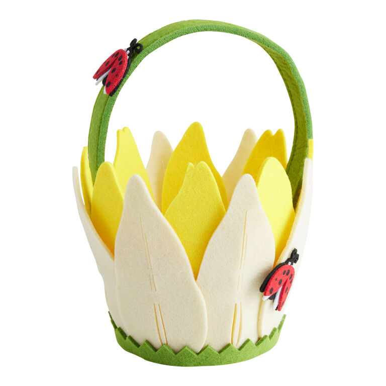 Yellow and Cream Felt Layered Flower Easter Basket image number 1