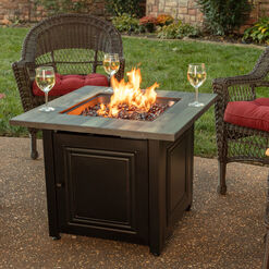 Molina Square Faux Wood and Bronze Steel Gas Fire Pit Table