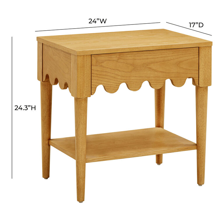 Juliana Natural Ash Wood Scalloped Nightstand with Drawer image number 5