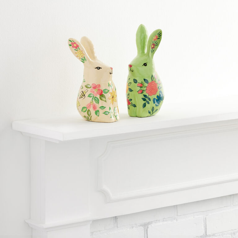 Handmade Paper Mache Floral Rabbit Decor image number 3
