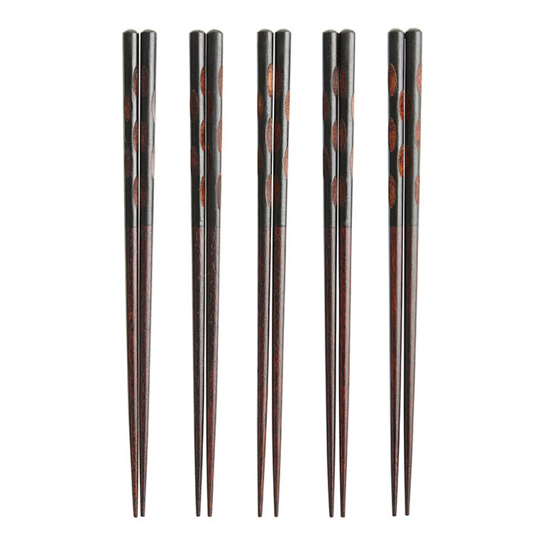 Black Wood Carved Chopsticks 5 Pack image number 1