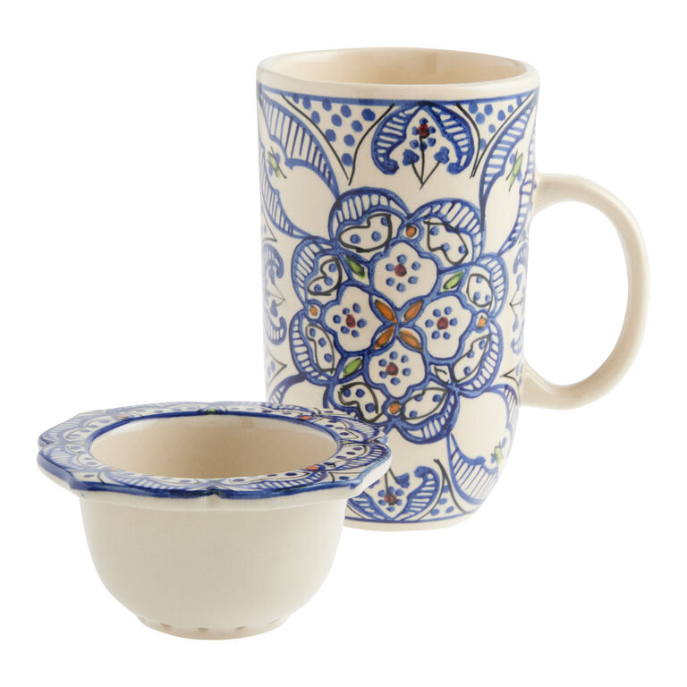 Tunis White and Blue Ceramic Tea Strainer image number 3